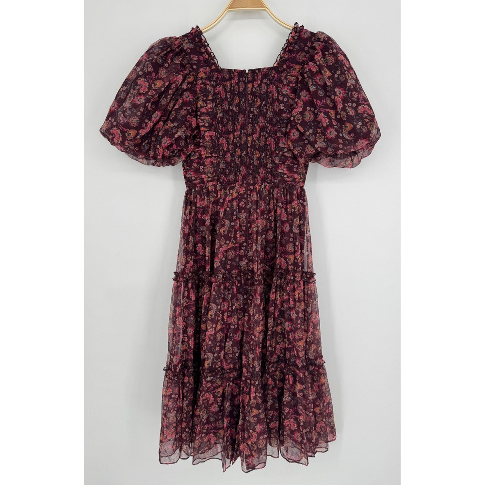 Ivy City Co Stephanie Dress Small Burgundy Floral Smocked Cottagecore Romantic - Picture 8 of 12
